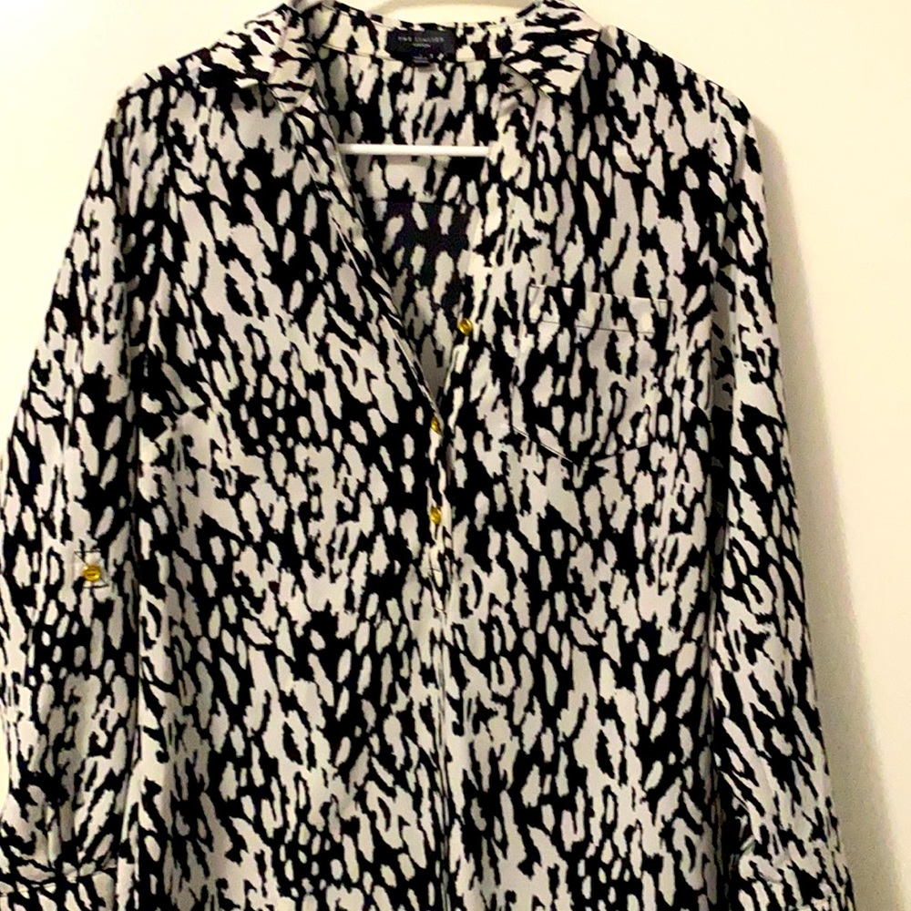 Black and white snow leopard long sleeve collared dress from The Limited
